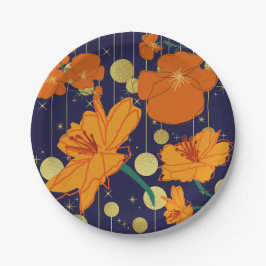 DONKERBLAUWE EN ORANJE BLOEMEN PAPIEREN BORDJE
