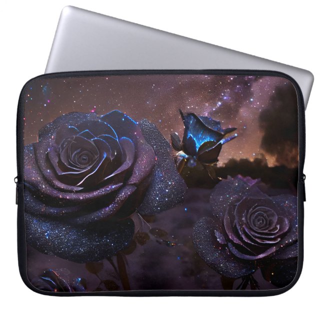 DONKERBLAUWE EN PAARSE ANTIEKE ROZEN LAPTOP SLEEVE (Voorkant)