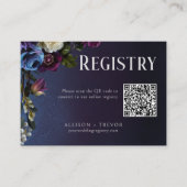 Donkerblauwe en paarse bloemrijke bruidsbruiloft i informatiekaartje (Voorkant)