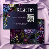 Donkerblauwe en paarse bloemrijke bruidsbruiloft m informatiekaartje