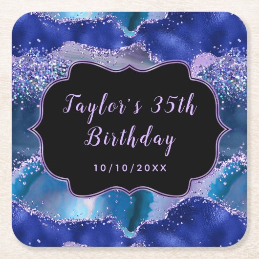 Donkerblauwe en Paarse oceaanAgate Birthday Kartonnen Onderzetters (Voorkant)