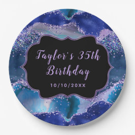Donkerblauwe en Paarse oceaanAgate Birthday Papieren Bordje