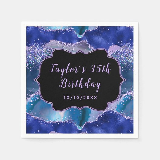 Donkerblauwe en Paarse oceaanAgate Birthday Servet (Voorkant)