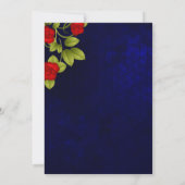 Donkerblauwe en rode rozenbruiloft kaart (Achterkant)