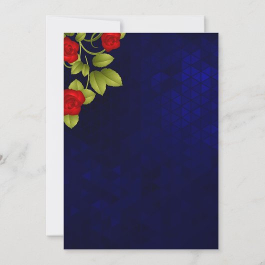 Donkerblauwe en rode rozenbruiloft kaart (Achterkant)
