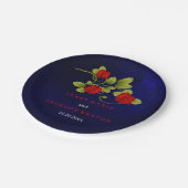 Donkerblauwe en rode rozenbruiloft papieren bordje (Gekanteld)