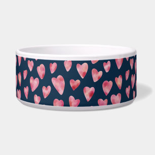 Donkerblauwe en roze Waterverf Heart pet bowl Voerbakje