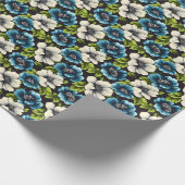 Donkerblauwe en witte bloemen cadeaupapier (Hoek)