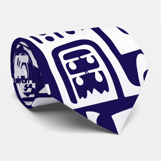 Donkerblauwe en witte doodles van 7 stropdas (Opgerold)