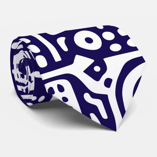 donkerblauwe en witte krabbels van 7 stropdas (Opgerold)