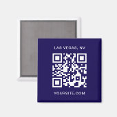 Donkerblauwe en witte moderne QR-code promo Magneet (Voorkant / Achterkant)