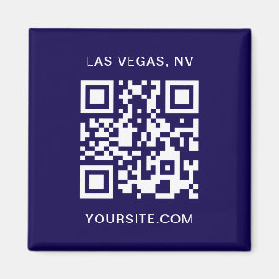 Donkerblauwe en witte moderne QR-code promo Magneet