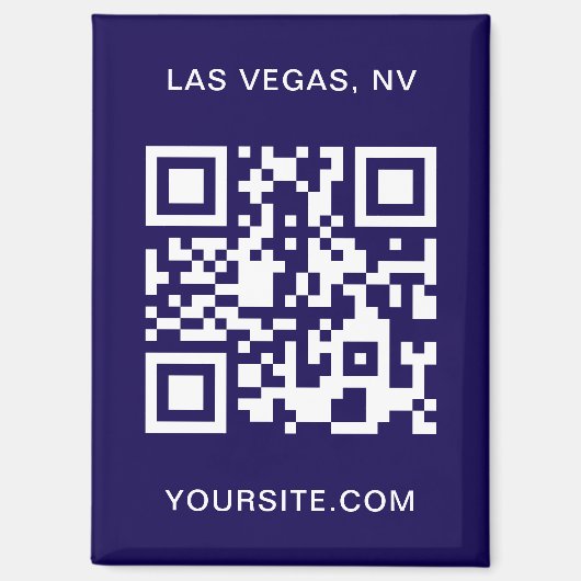 Donkerblauwe en Witte Moderne QR Code Promo Magneet (Voorkant)