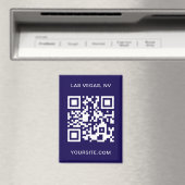 Donkerblauwe en Witte Moderne QR Code Promo Magneet (Insitu (Vaatwasser))