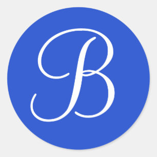 Donkerblauwe en witte monogram envelopafdichtingen ronde sticker