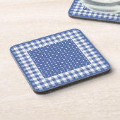 Donkerblauwe en witte pooldots en check Gingham Onderzetter (Linkerzijde)