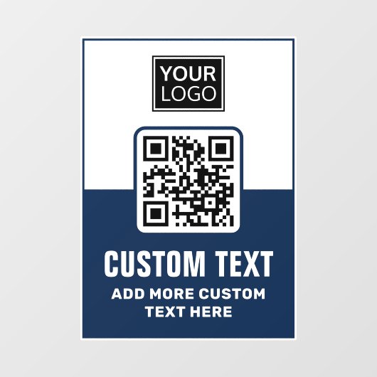 Donkerblauwe en witte QR-code, logo en aangepaste  Raamsticker (Vel)