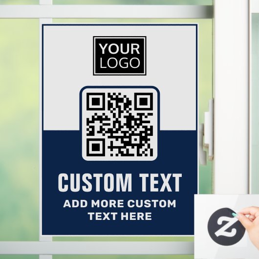 Donkerblauwe en witte QR-code, logo en aangepaste  Raamsticker (Huis)