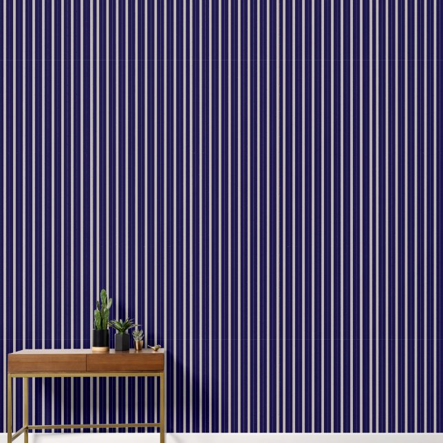Donkerblauwe en witte strepen behang (Hal)