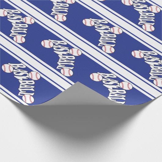 Donkerblauwe en witte strepen met honkbal cadeaupapier (Hoek)