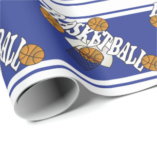 Donkerblauwe en witte strepen van Basketball Cadeaupapier