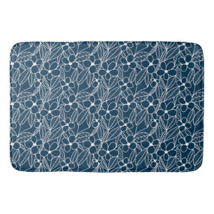 Donkerblauwe en witte tropische bloemen badmat