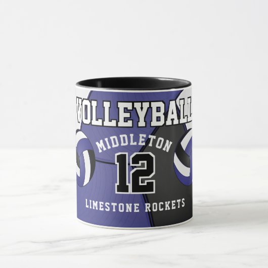 Donkerblauwe en witte volleybalsport mok (Midden)