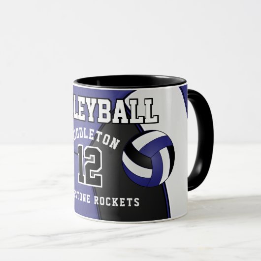 Donkerblauwe en witte volleybalsport mok (Voorkant rechts)