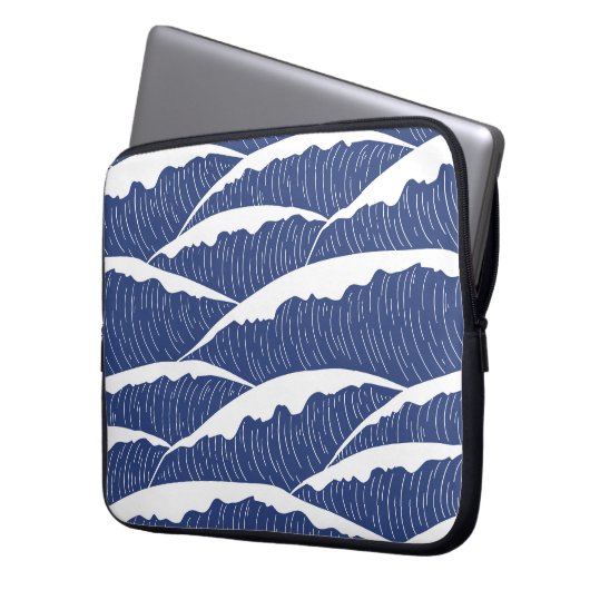 Donkerblauwe en witte Waves Electronics Bag Laptop Sleeve (Voorkant Links)