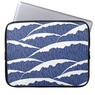 Donkerblauwe en witte Waves Electronics Bag Laptop Sleeve