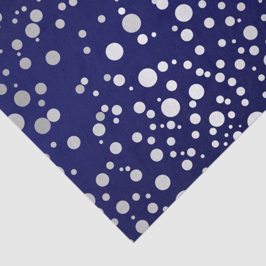 Donkerblauwe en zilveren Confetti Stippen Tissuepapier (Detail)