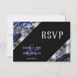 Donkerblauwe en Zilveren Marmer - RSVP Kaartje