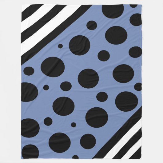 Donkerblauwe en zwarte pooldots en stripesmandje fleece deken (Voorkant)
