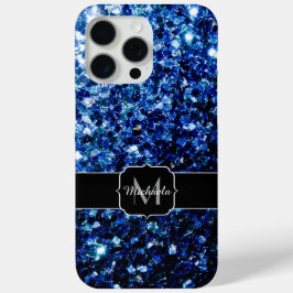 Donkerblauwe faux glitter fonkelt Monogram iPhone 15 Pro Max Hoesje