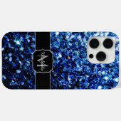 Donkerblauwe faux glitter fonkelt Monogram Case-Mate iPhone Case (Achterkant (horizontaal))
