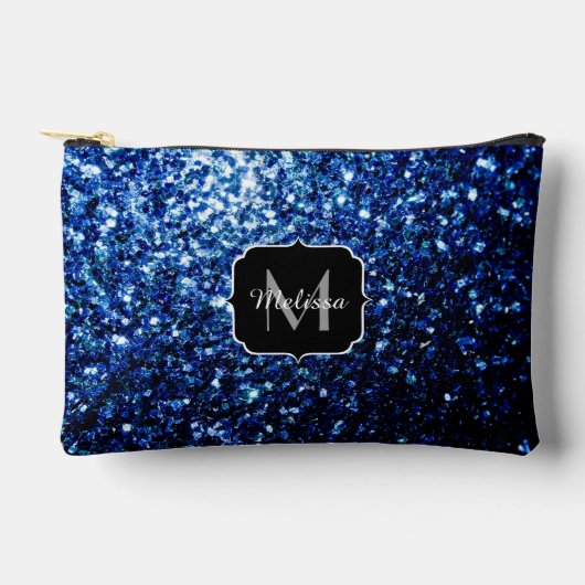 Donkerblauwe faux glitter fonkelt Monogram Etui (Voorkant)