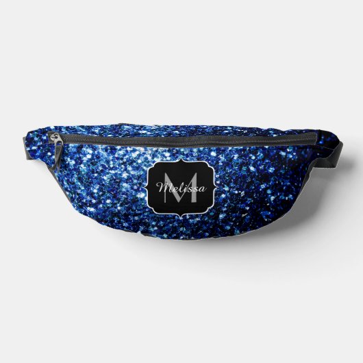 Donkerblauwe faux glitter fonkelt Monogram Heuptasje (Liggend)