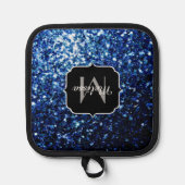 Donkerblauwe faux glitter fonkelt Monogram Pannenlap (Voorkant)