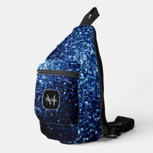 Donkerblauwe faux glitter fonkelt Monogram Sling Bag