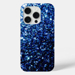 Donkerblauwe faux glitter schittert iPhone 15 pro case