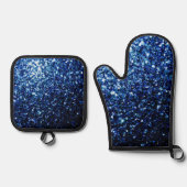 Donkerblauwe faux glitter schittert ovenwant & pannenlap set (Voorkant)