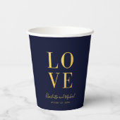 Donkerblauwe Faux Gold Love Papieren Bekers (Achterkant)