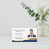 Donkerblauwe faux gouden golf aangepaste foto visitekaartje (Staand voorkant)