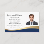 Donkerblauwe faux gouden golf aangepaste foto visitekaartje (Voorkant)