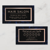 Donkerblauwe faux marmer texture lijst loyaliteit visitekaartje (Voorkant / Achterkant)