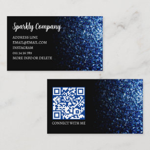 Donkerblauwe faux sparkle zwart elegante QR-code Visitekaartje