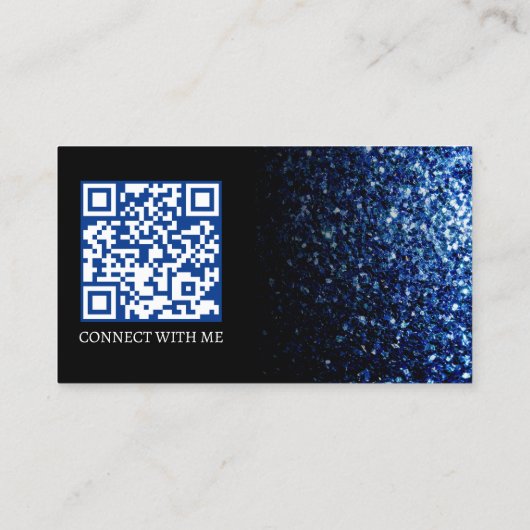 Donkerblauwe faux sparkle zwart elegante QR-code Visitekaartje (Achterkant)