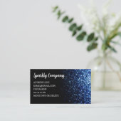 Donkerblauwe faux sparkle zwart elegante QR-code Visitekaartje (Staand voorkant)