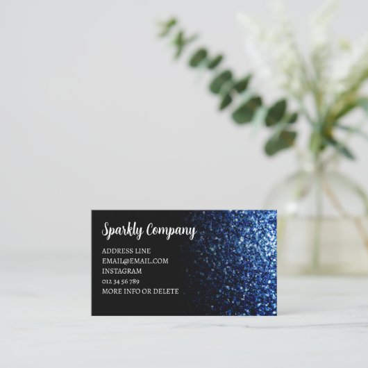 Donkerblauwe faux sparkle zwart elegante QR-code Visitekaartje (Staand voorkant)