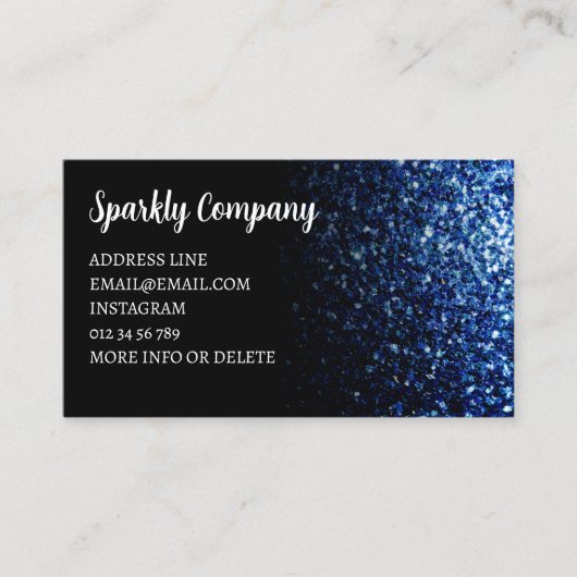 Donkerblauwe faux sparkle zwart elegante QR-code Visitekaartje (Voorkant)
